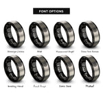 font options for inside engraving on black & silver whirlwind spiral circle rings