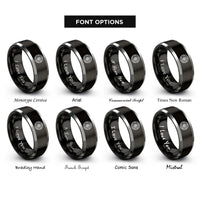 font options for inside engraving on black & silver whirlwind spiral circle rings