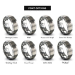 font options for inside engraving on silver whirlwind spiral circle rings