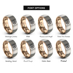 font options for inside engraving on rose gold & gray whirlwind spiral circle rings