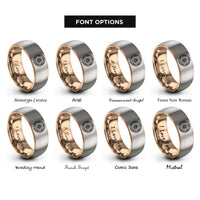 font options for inside engraving on rose gold & gray whirlwind spiral circle rings