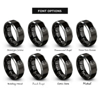font options for inside engraving on black & gray whiskers heart rings