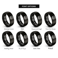 font options for inside engraving on black whiskers heart rings