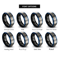 font options for inside engraving on black & blue & gray whisper bubble rings