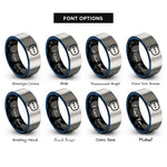 font options for inside engraving on black & blue & silver whisper bubble rings