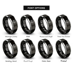 font options for inside engraving on black & gray white cat icon rings