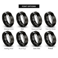 font options for inside engraving on black & gray white cat icon rings