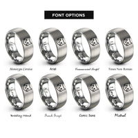 font options for inside engraving on silver white cat icon rings