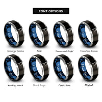 font options for inside engraving on black & blue & grey white flag rings