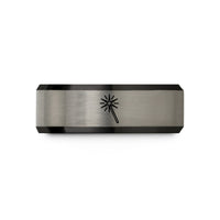 unisex tungsten wedding ring – black & blue & grey tungsten wand emblem starburst wedding band