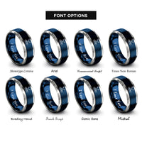 font options for inside engraving on blue & gray whitewater raft paddles rings