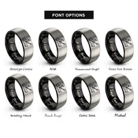 font options for inside engraving on black & silver whitewater rafter paddle rings