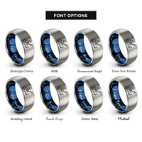 font options for inside engraving on blue & silver whitewater rafter paddle rings