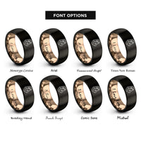 font options for inside engraving on black & rose gold wife heart rings