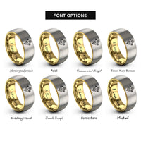 font options for inside engraving on gold & grey wildflower daisy rings