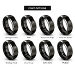 font options for inside engraving on black & silver wildflower print rings