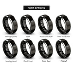 font options for inside engraving on black & grey wildflower sprig buds rings