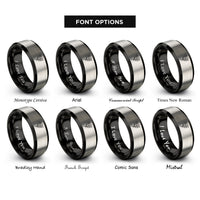 font options for inside engraving on black & grey wildflower sprig buds rings