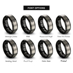 font options for inside engraving on black & grey wildflower sprig buds rings