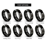 font options for inside engraving on black & silver wildflower sprig buds rings
