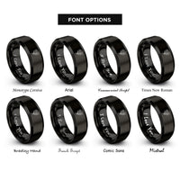 font options for inside engraving on black wildflower sprig buds rings