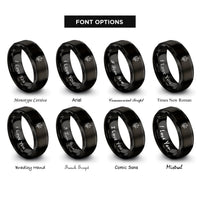font options for inside engraving on black wildflower sprig buds rings