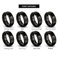 font options for inside engraving on black wildflower sprig buds rings