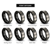 font options for inside engraving on black & grey willow leaf circle rings