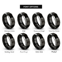font options for inside engraving on black & silver wind rose rings