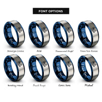 font options for inside engraving on blue & silver wind swirl rings