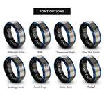 font options for inside engraving on black & blue & silver wind swirl circle rings