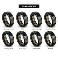 font options for inside engraving on gunmetal & blue wind swirl rings