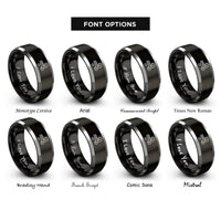 font options for inside engraving on black & gray wind swirls rings