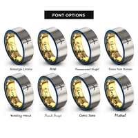 font options for inside engraving on gold & blue & grey wind turbine rings