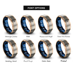 font options for inside engraving on rose gold & blue & gray wind turbine rings