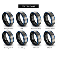 font options for inside engraving on black & blue & gray windsurf sail rings