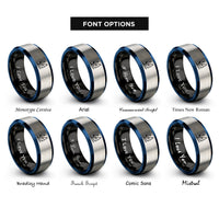 font options for inside engraving on black & blue & gray windsurfer rings