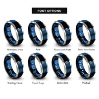 font options for inside engraving on blue & gray windsurfer rings