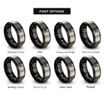 font options for inside engraving on black & silver wing pair rings