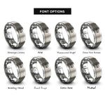font options for inside engraving on grey winged gear circle rings