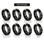 font options for inside engraving on black & silver winged guitar lightning rings