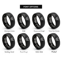 font options for inside engraving on black winged guitar lightning rings