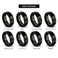 font options for inside engraving on black winged guitar lightning rings