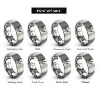 font options for inside engraving on grey winged guitar lightning rings