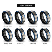 font options for inside engraving on black & blue & grey winged shoe rings