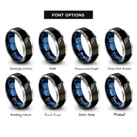 font options for inside engraving on black & blue & grey wings running shoe rings