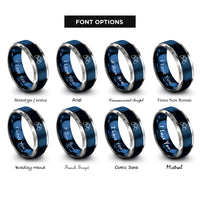 font options for inside engraving on blue & gray wired controller rings