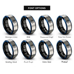 font options for inside engraving on black & blue & silver wireframe cube circle rings