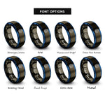font options for inside engraving on gunmetal & blue wireframe globe rings
