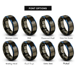 font options for inside engraving on gunmetal & blue wireframe globe rings